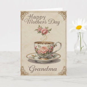 Cartão Vovó Dia de as mães Tea Cup Elegage