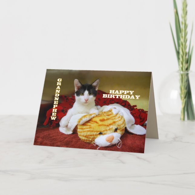 Cartão Vovô Feliz Aniversário Kitten com Tigre Brinquedo (Frente)