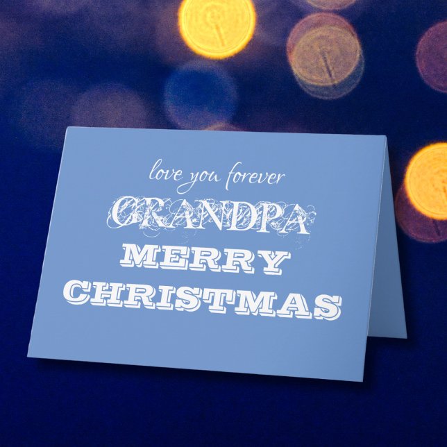 Cartão Vovô Feliz Natal Simples Personalizado Azul (Simple, cute, personalized blue, Merry Christmas Grandpa card.)