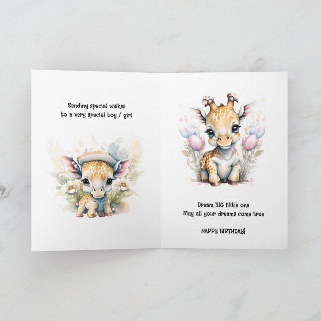 Cartão Vovô mensagem de aniversário girafa safari selva (Interior)