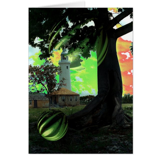 Cartão W. Farol da extremidade/vermelho, verde, ouro (Frente)