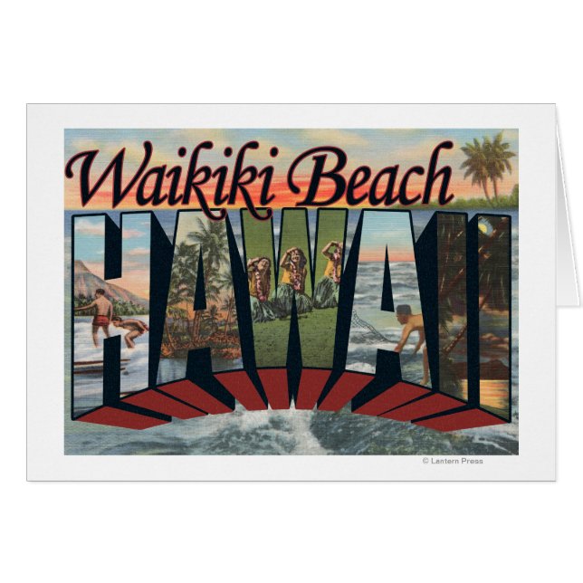 Cartão Waikiki Beach, Havaí - Large Letter Scenes (Frente Horizontal)
