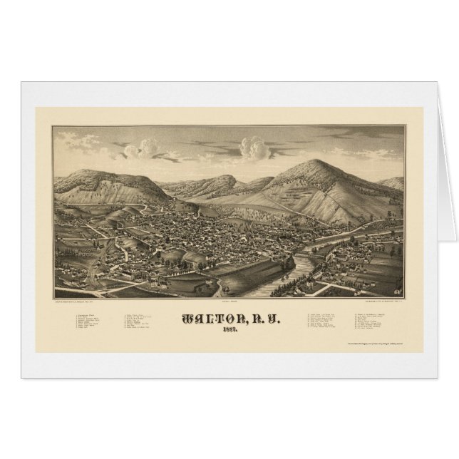 Cartão Walton, mapa panorâmico de NY - 1887 (Frente Horizontal)