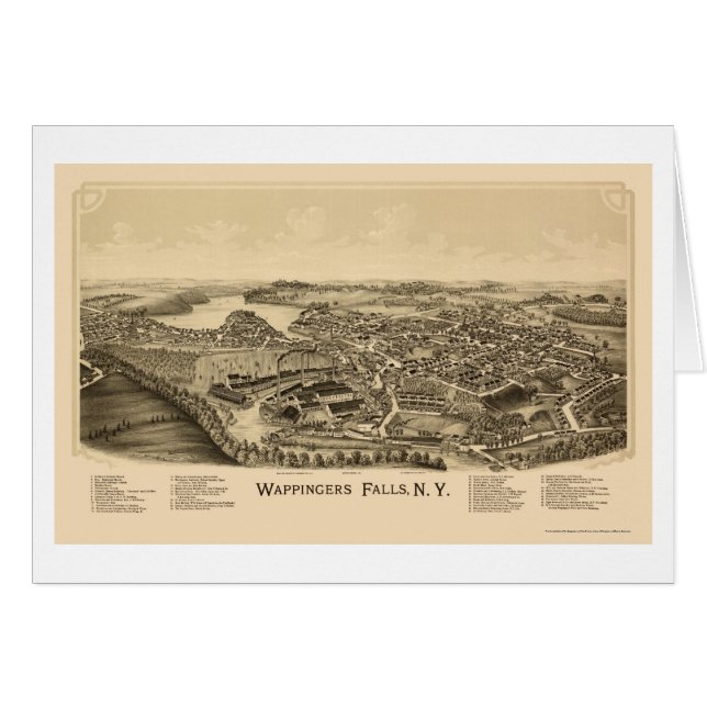 Cartão Wappingers Falls, mapa panorâmico de NY - 1889 (Frente Horizontal)
