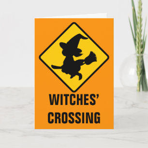 Cartão Warning Witches Flying on Broomsticks Ahead