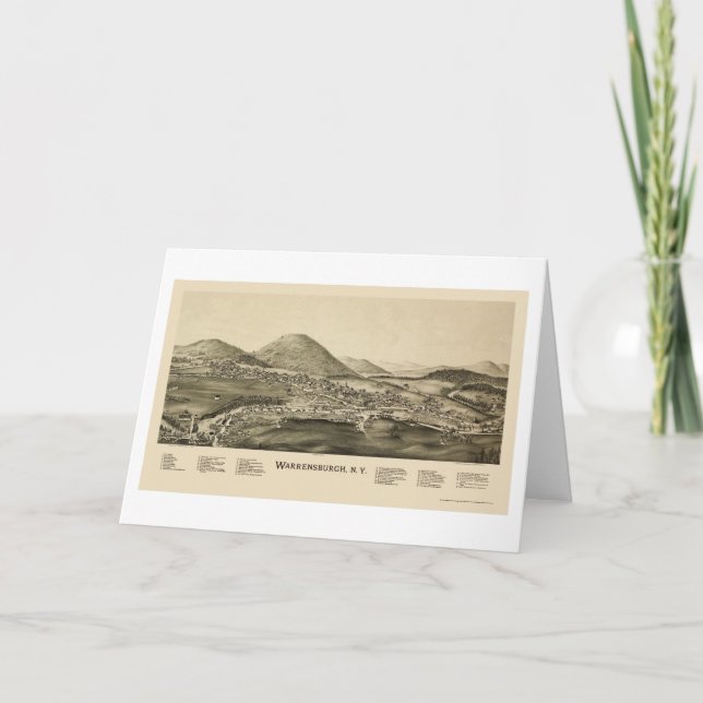 Cartão Warrensburg, mapa panorâmico de NY - 1891 (Frente)