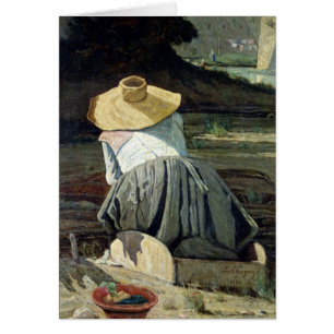 Cartão Washerwoman pelo rio, 1860
