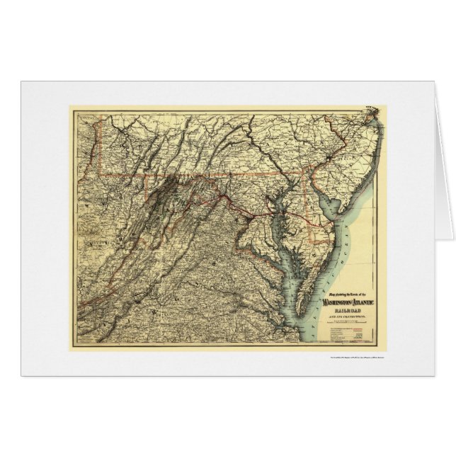 Cartão Washington & mapa atlântico 1883 da estrada de (Frente Horizontal)