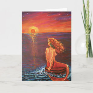 Cartão Watching The Sunset - Mermaid art Greeting Card