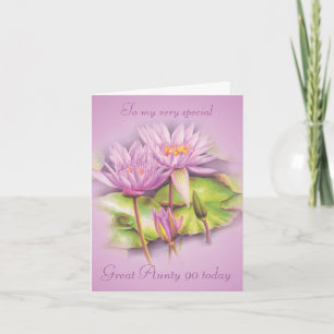 Cartão Water lily floral Great Aunty 90 birthday card