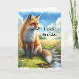 Cartão Watercolor Adult Red Fox por Stream Birthday Card