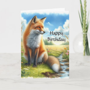 Cartão Watercolor Adult Red Fox por Stream Birthday Card