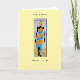 Cartão Watercolor African Art Elegant Lady Birthday