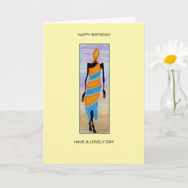 Cartão Watercolor African Art Elegant Lady Birthday (Planta pequena)