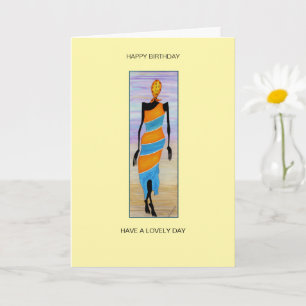 Cartão Watercolor African Art Elegant Lady Birthday
