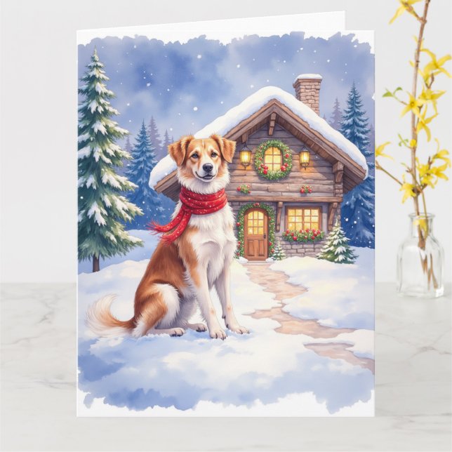 Cartão Watercolor Appenzeller Sennenhund Alpine Chalet (Flor Amarela)