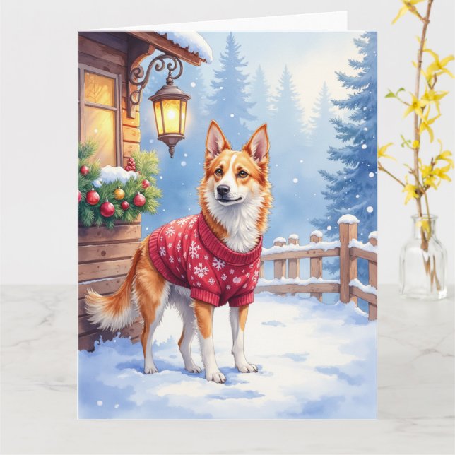 Cartão Watercolor Australian Cattle Dog Rustic Garland (Flor Amarela)