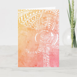 Cartão Watercolor Aztec Elephant Outline Pink Orange