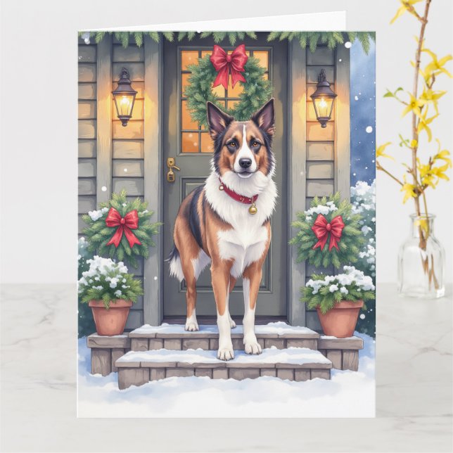 Cartão Watercolor Beauceron Rustic Porch Christmas (Flor Amarela)