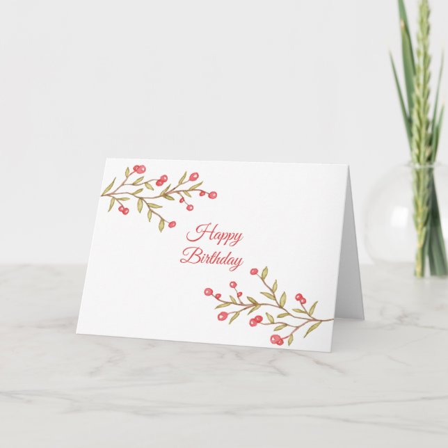 Cartão Watercolor Berry Stems Birthday (Frente)