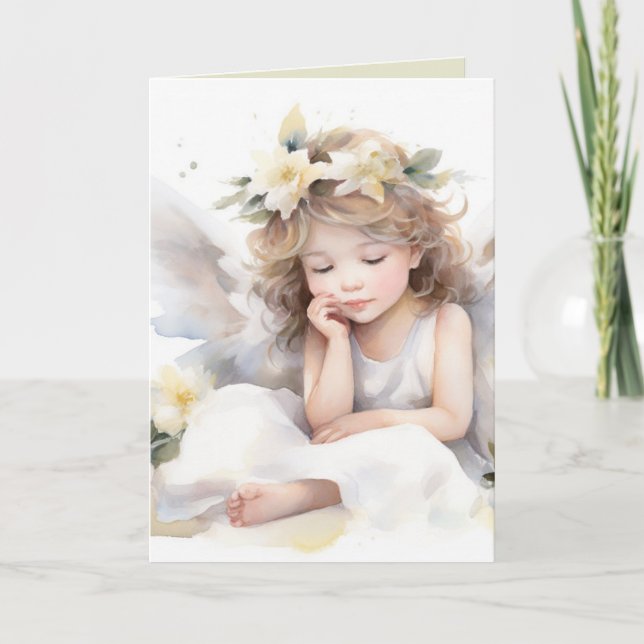 Cartão Watercolor Birthday Angel Girl (Frente)