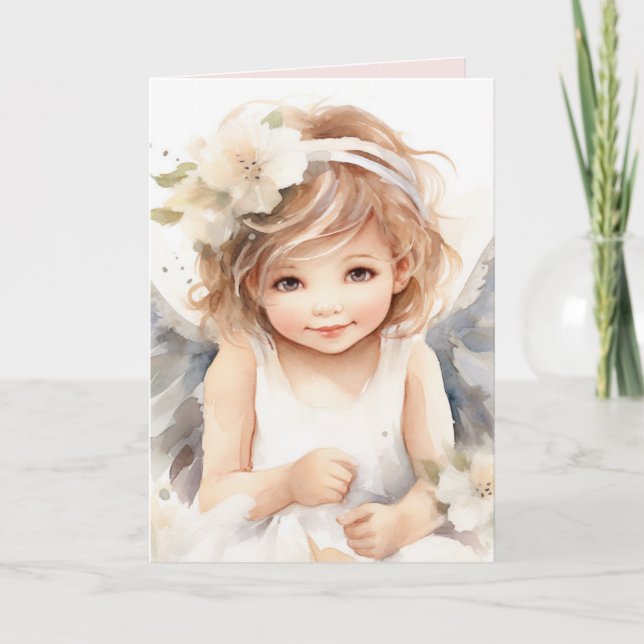 Cartão Watercolor Birthday Angel Girl (Frente)