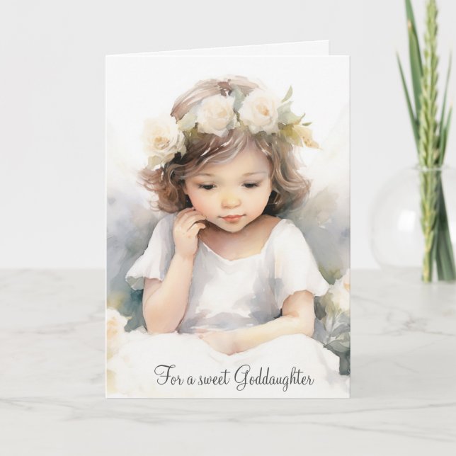 Cartão Watercolor Birthday Angel Girl For Godchild (Frente)