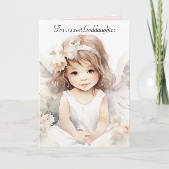 Cartão Watercolor Birthday Angel Girl For Godchild (Frente)