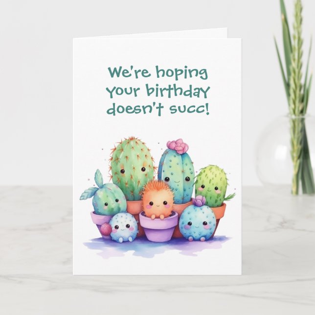 Cartão Watercolor Birthday Cactus Do Grupo (Frente)
