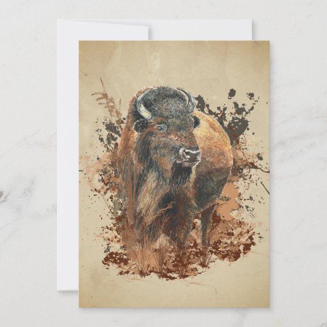 Cartão Watercolor Bison Buffalo Animal Wildlife Nature  (Frente)