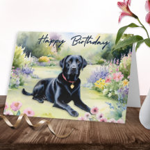 Watercolor Black Labrador Dog Happy Birday
