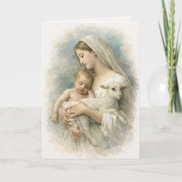 Cartão Watercolor  Blessed Virgin Mary Jesus Lamb