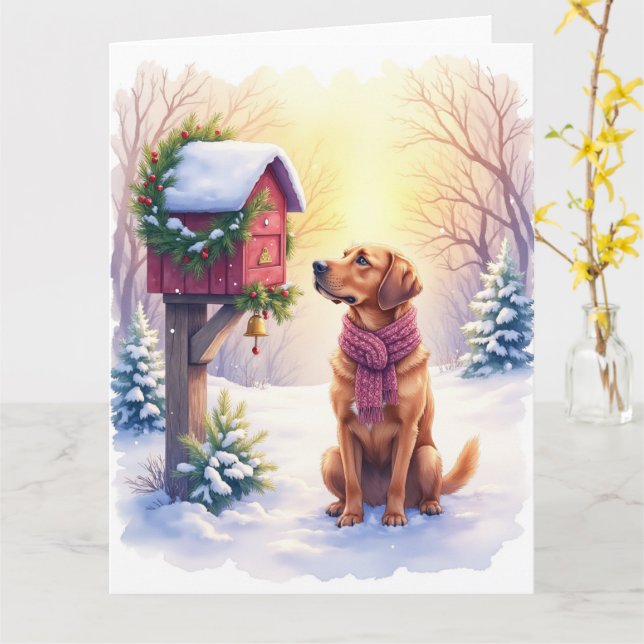 Cartão Watercolor Bloodhound Country Mailbox Christmas (Flor Amarela)