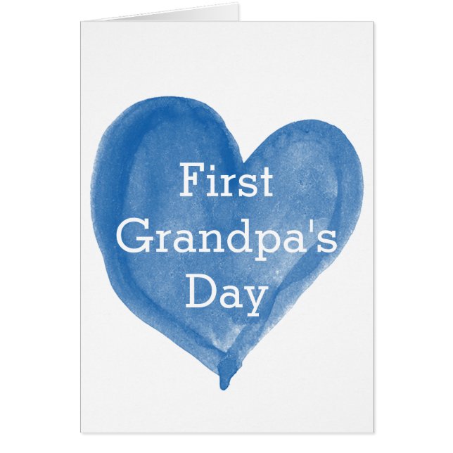Cartão Watercolor Blue Heart First Grandpa Day (Frente)