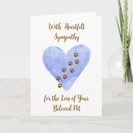 Cartão Watercolor Blue Heart with Pet Paws Sympathy