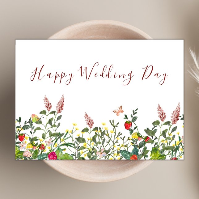 Cartão Watercolor Boho Wildflower Theme Happy Wedday (Criador carregado)