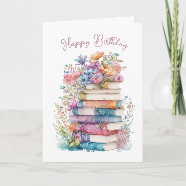 Cartão Watercolor Booklovers Birthday (Frente)