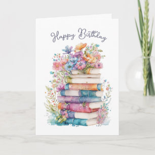 Cartão Watercolor Bookworm Birthday