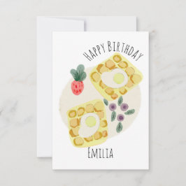 Cartão Watercolor Breakfast Waffles Fruta Plate Aniversár