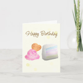 Cartão Watercolor Cake Slice and Ice Cream Birthday Card