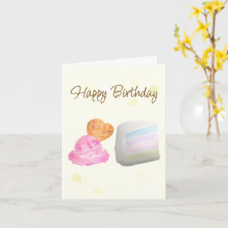 Cartão Watercolor Cake Slice and Ice Cream Birthday Card