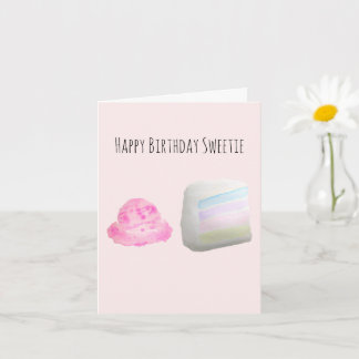 Cartão Watercolor Cake Slice and Ice Cream Birthday Card