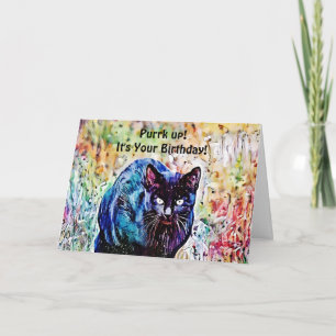 Cartão Watercolor Cat Funny Puns Aniversário Card