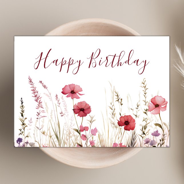 Cartão Watercolor Chic Boho Wildflower Happy Birday (Criador carregado)