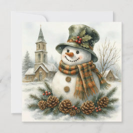 Cartão Watercolor Christmas Snowman Cozy Winter Holiday