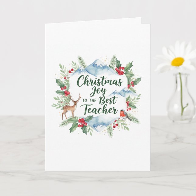 Cartão Watercolor Christmas Teacher Card – Festive Winter (Planta pequena)