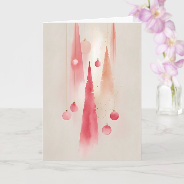 Cartão Watercolor Christmas Tree and Ornament  (Orquídea)