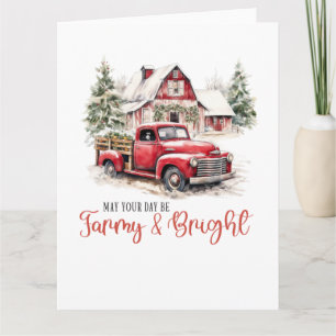 Cartão Watercolor Christmas Vintage Truck and Barn