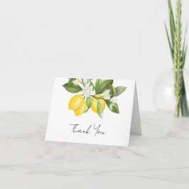 Cartão Watercolor Citrus Lemons Chá de panela Obrigado