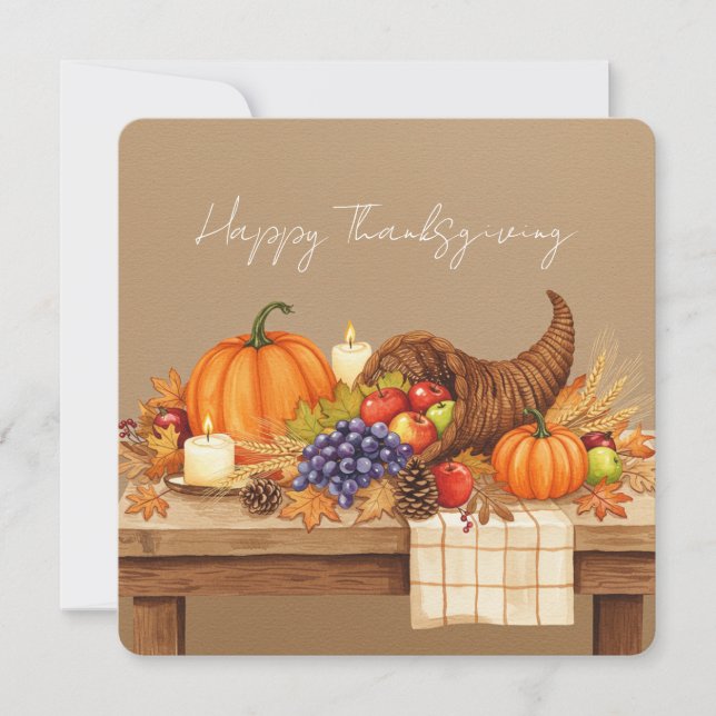 Cartão Watercolor cornucopia (Frente)